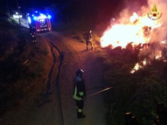Incendio a Gualdo Cattaneo, pompieri salvano vitelli e maiali