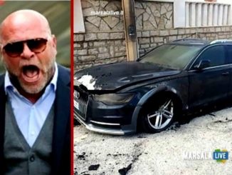 L'auto di Serse Cosmi in fiamme a Pizzolungo di Erice Trapani