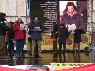 Giacomo Leonelli, presidente della Commissione regionale d'inchiesta per l'analisi e lo studio della criminalità organizzata, durante la 'Giornata della memoria e dell'impegno per le vittime innocenti della mafia', organizzata da Libera a Gubbio