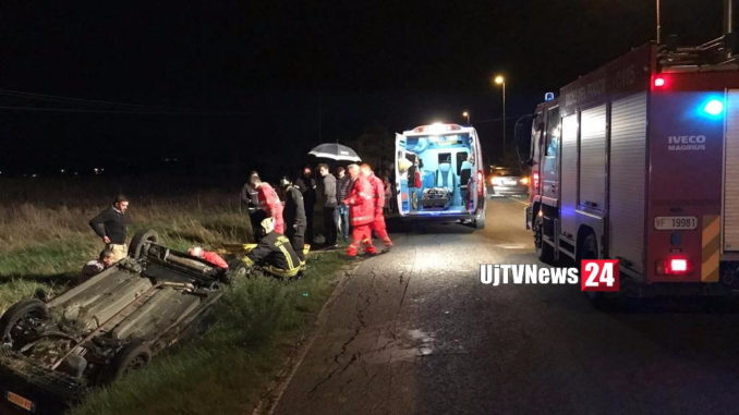 Incidente stradale a Cannara, scontro e un'auto capottata, tre feriti