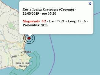 Terremoto in Calabria scossa M 3.2 costa ionica crotonese Dati Ingv