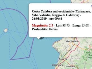 Terremoto in Calabria oggi 24 agosto 2019, scossa M 2.5 costa calabra – Dati Ingv
