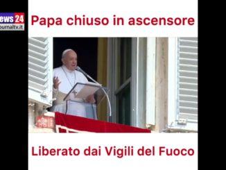 Ascensore si blocca, Papa Francesco bloccato 25 minuti, liberato dai Vigili del Fuoco