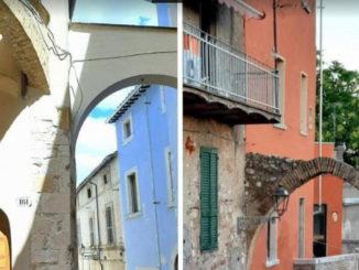 Facciate arcobaleno dei palazzi del centro storico di Amelia