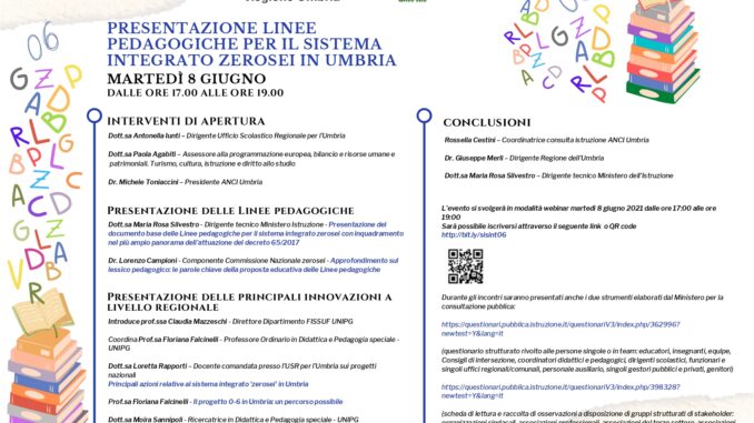 Martedì 8 giugno webinar “Linee guida pedagogiche zerosei in Umbria”