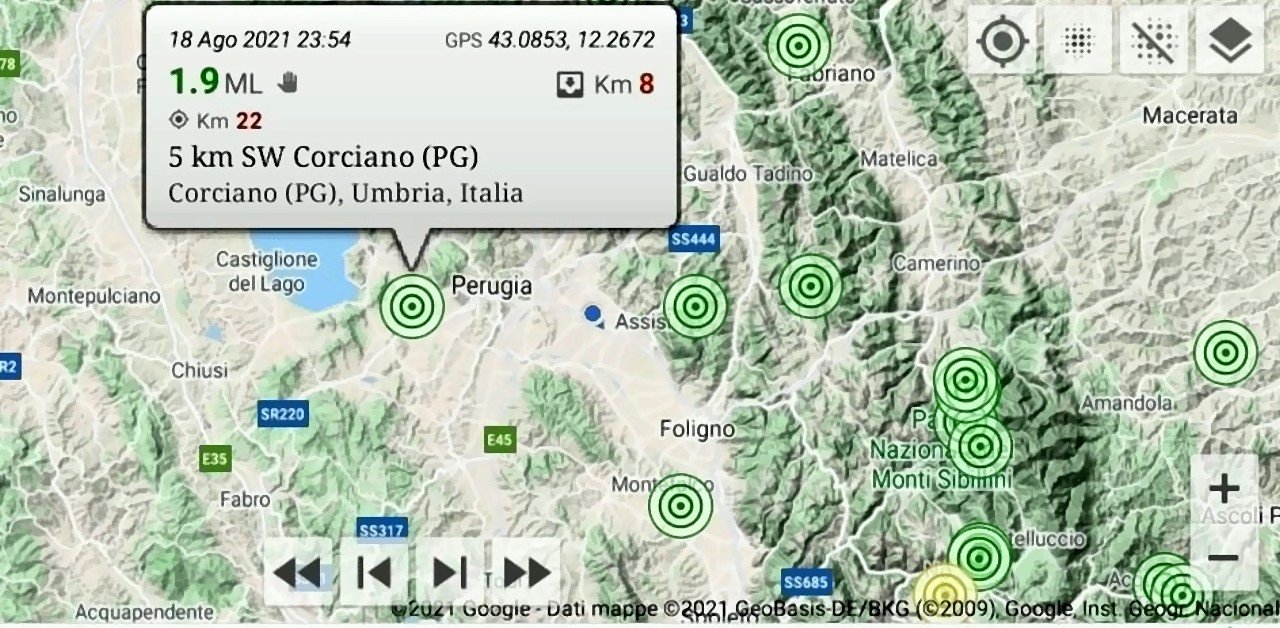 Piccole scosse di terremoto in Umbria, a Corciano avvertita nella notte