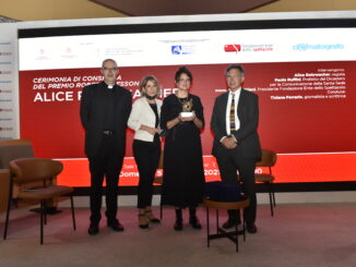 Alice Rohrwacer ha ricevuto il premio Robert Bresson, alla presenza di Roberto Cicutto, Alberto Barbera, Paolo Ruffini, mons. Davide Milani