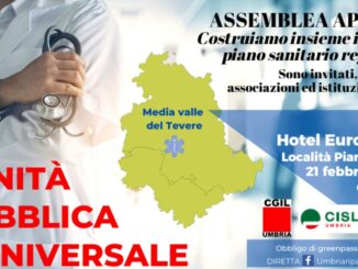 Assemblea pubblica su sanità per la Media Valle del Tevere di Cisl Uil e Cgil, in programma a Todi il 21 febbraio