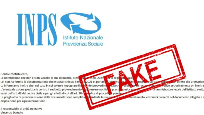 E' una mail dall'INPS, ma è una truffa, la mail apparentemente riconducibile all’Istituto e recanti la firma di un Direttore INPS