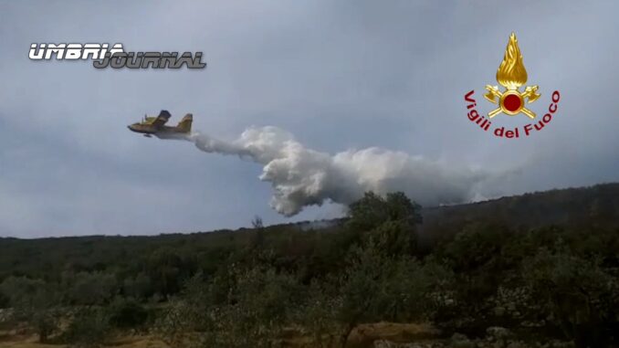 Incendio bosco a Lugnano in Teverina, sul posto anche canadair
