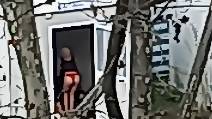 Donna seminuda e un uomo in un container a Piazza del Bacio