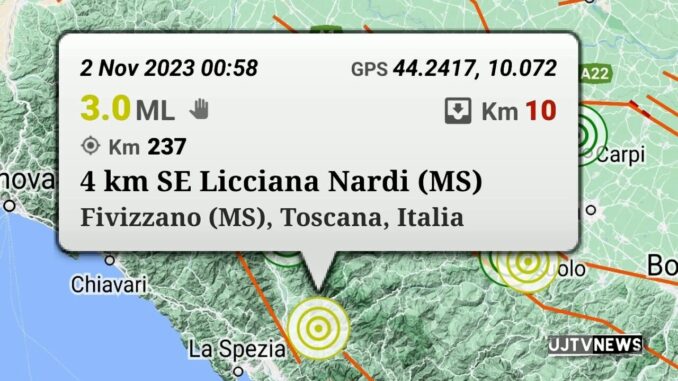 Terremoto di 3/o grado a Licciana Nardi (MS): paura tra le gente