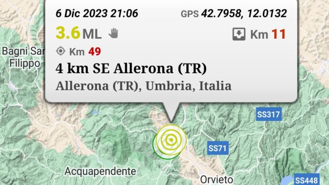 Scosse di terremoto a Castel Viscardo, la più forte di magnitudo 3.6