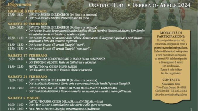 Orvieto, primo appuntamento della rassegna “Parati, Paramenti e Paratori. L’arte nelle chiese e nelle sacrestie della Diocesi"