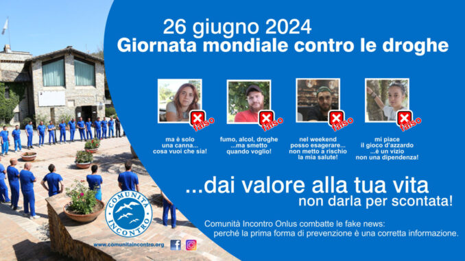 26 Giugno. Giornata internazionale abuso e traffico illecito droghe
