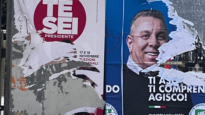 Atti vandalici sui manifesti di Pastorelli e Tesei: centrodestra condanna