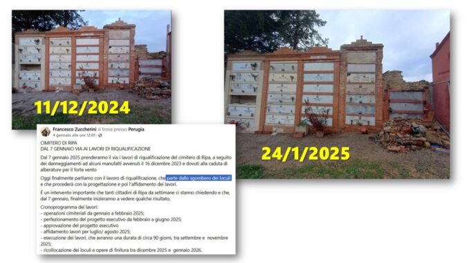 Cimitero di Ripa: lavori di messa in sicurezza ancora fermi
