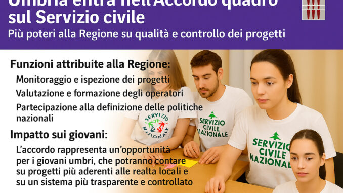 Umbria entra nell’Accordo quadro sul Servizio civile