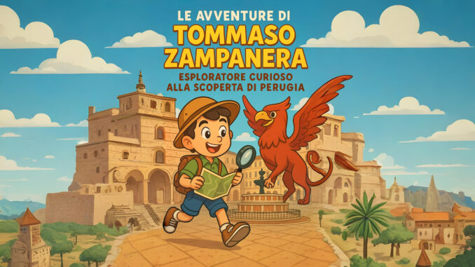 Tommaso Zampanera guida i bambini tra i segreti di Perugia
