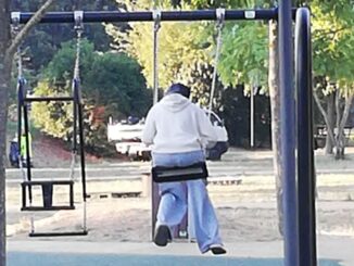 Adulti vanno in altalena al Parco per bambini Ponteland, strutture distrutte