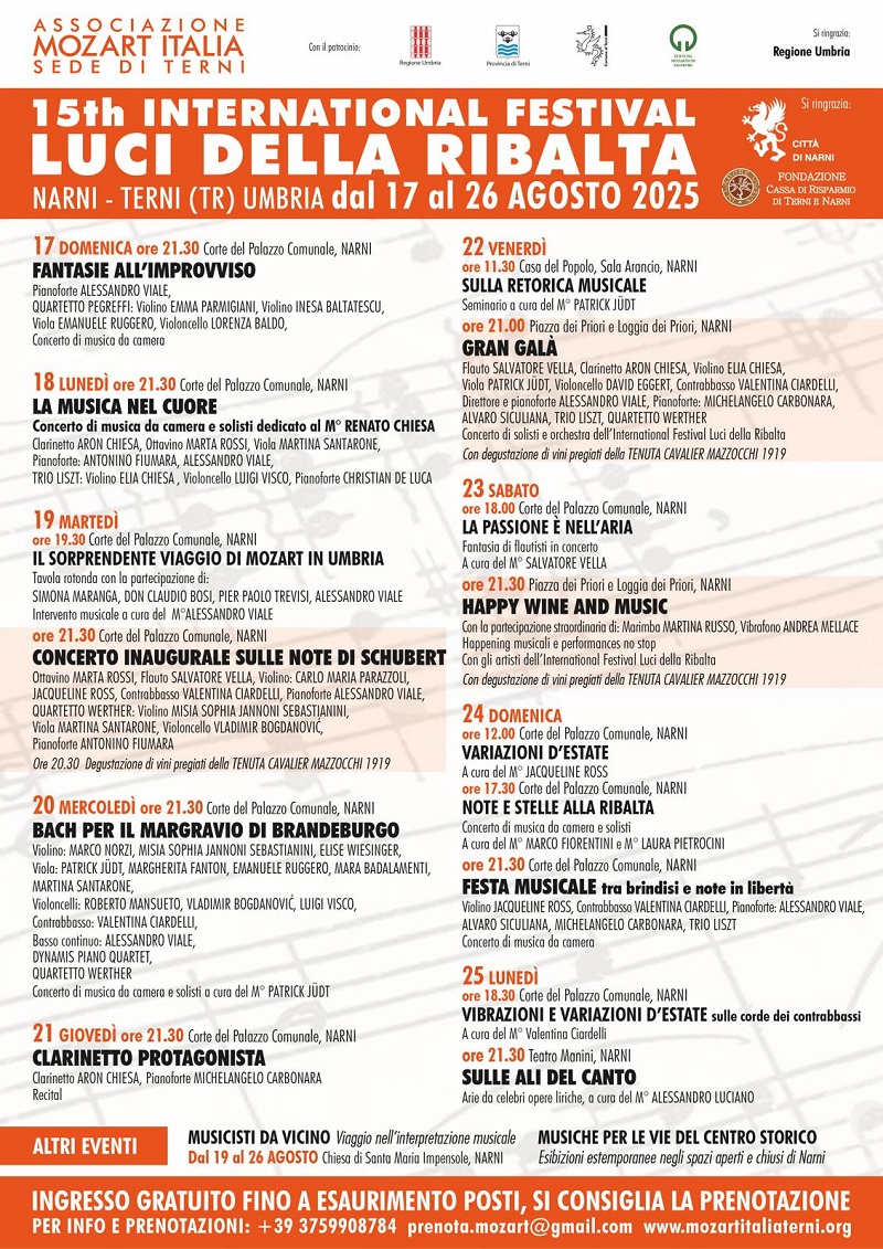 Narni, torna il Festival Luci della Ribalta dal 17 agosto