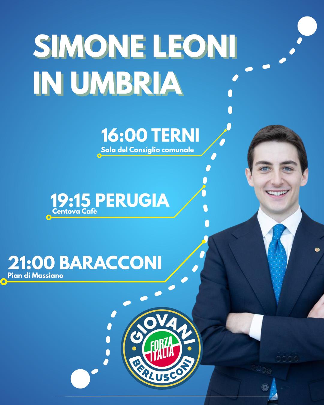 Simone Leoni in Umbria per Forza Italia Giovani: a Terni e Perugia