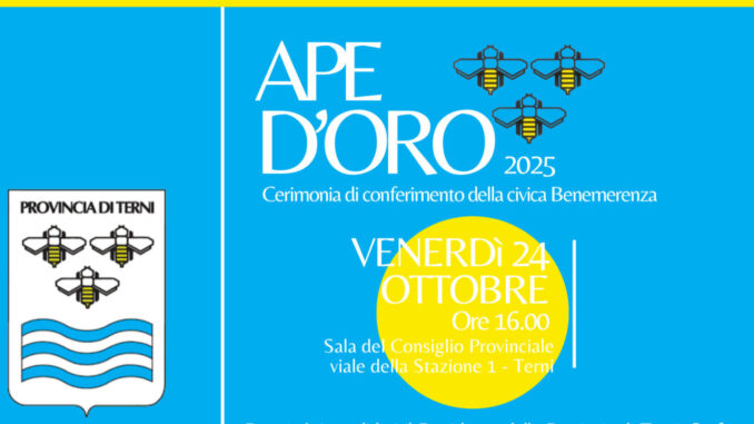 Provincia di Terni premia le eccellenze con Ape d’Oro 2025