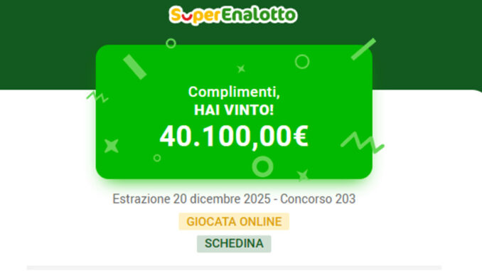 SuperEstrazione del Superenalotto, a Perugia una vincita netta da 40mila euro