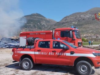 Incendio legna domato rapido intervento vigili fuoco azienda