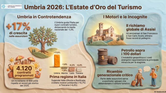 Turismo Umbria cresce: assunzioni record per l’estate Italia