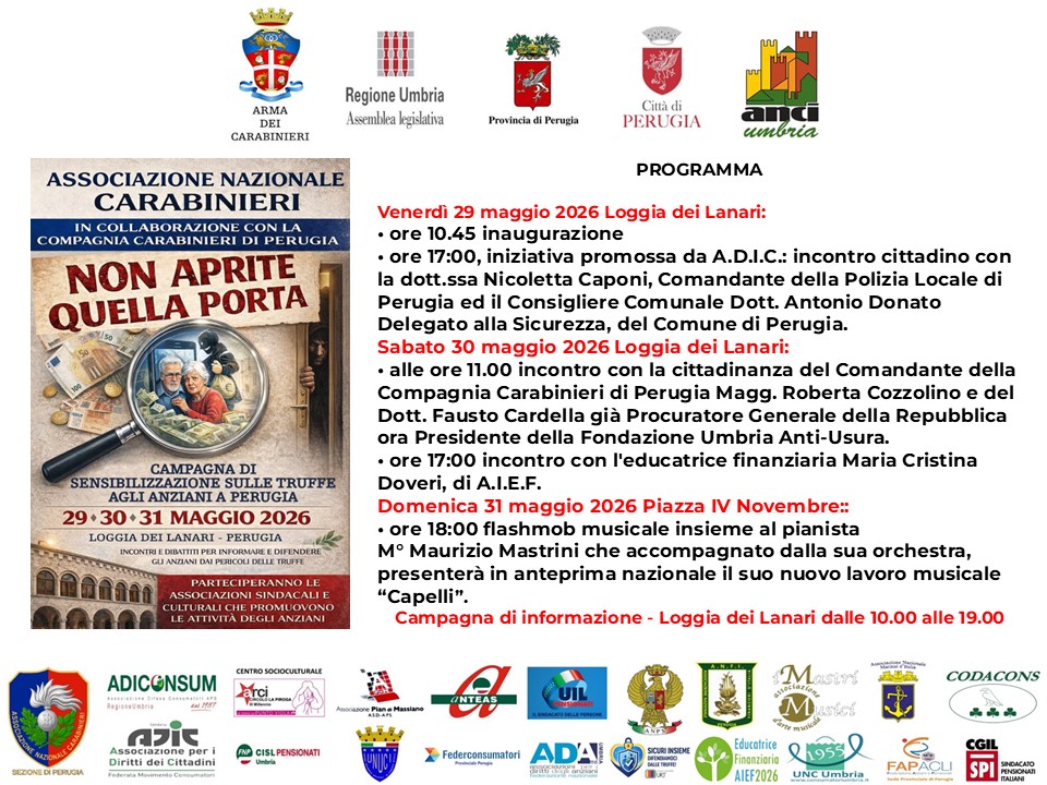 Non aprite quella porta: a Perugia stop truffe agli anziani