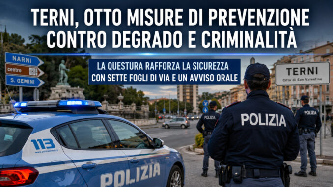 Otto misure di prevenzione contro degrado e criminalità a Terni
