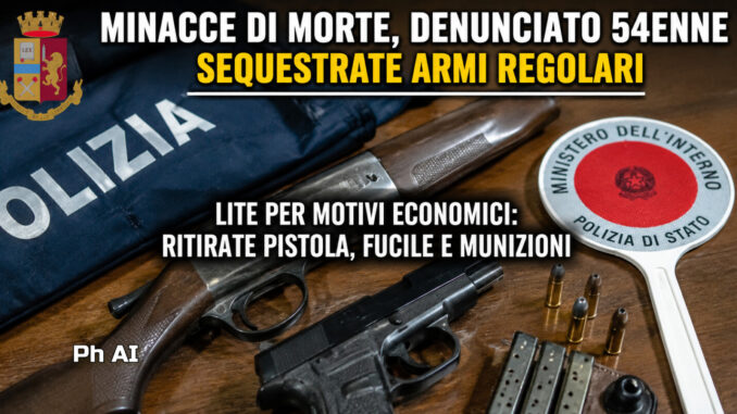 Minacce di morte, denunciato 54enne: sequestrate armi regolari