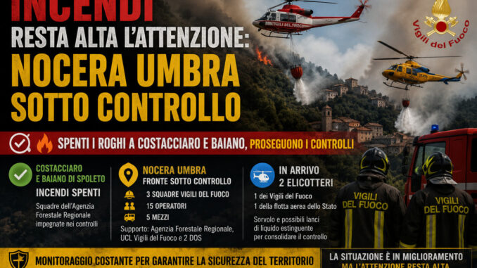 Incendi, resta alta l'attenzione: Nocera Umbra sotto controllo