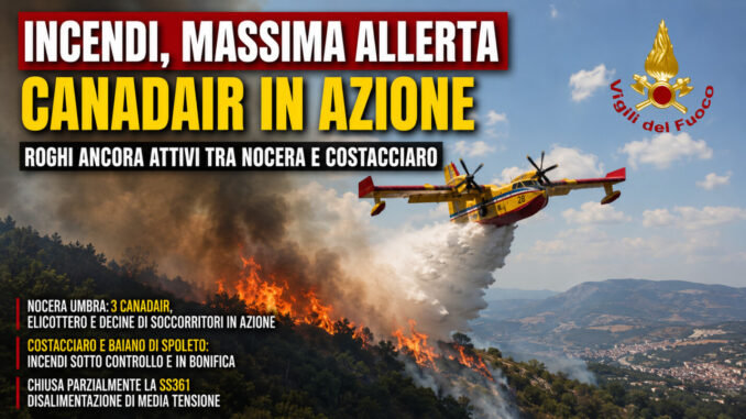 Incendi Umbria in fiamme: Canadair in azione su più fronti umbri