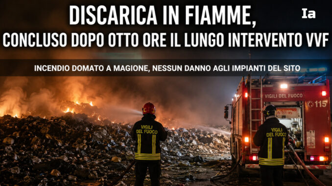 Incendio discarica Borgo Giglione spento dopo 8 ore grazie ai Vigili del fuoco