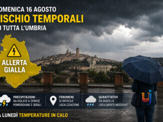 Temporali, allerta gialla domenica su tutta l'Umbria intera