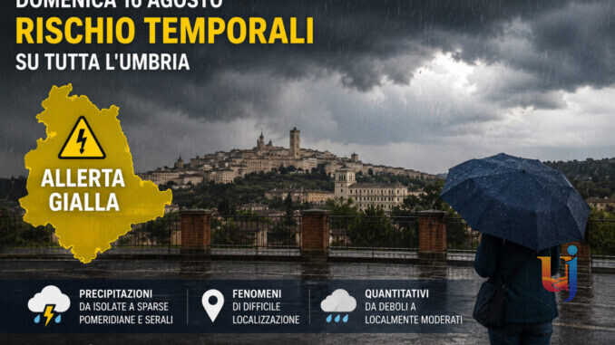 Temporali, allerta gialla domenica su tutta l'Umbria intera