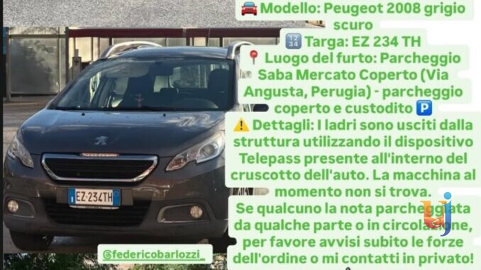 Auto rubata dal parcheggio cuatodito del Mercato Coperto, un appello per rintracciarla
